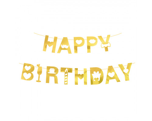 Гирлянда "Happy Birthday (резные сердца)" золото, металлик, 200 см.